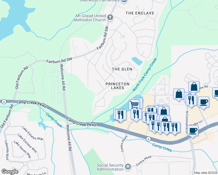 map of restaurants, bars, coffee shops, grocery stores, and more near 3266 Wellington Walk Southwest in Atlanta