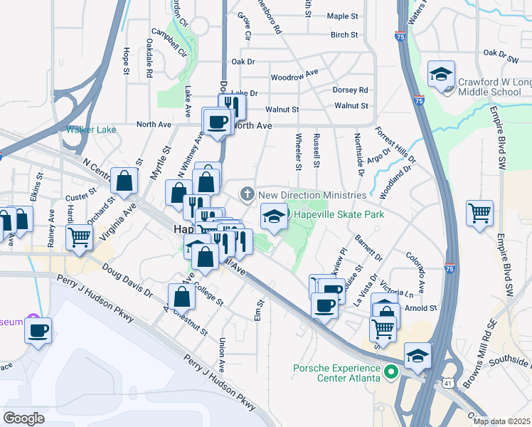 map of restaurants, bars, coffee shops, grocery stores, and more near 3440 North Fulton Avenue in Atlanta