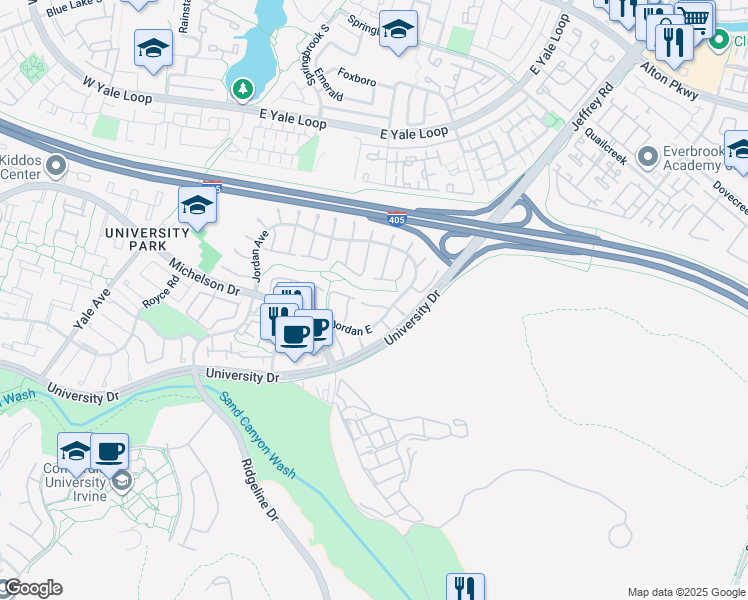 map of restaurants, bars, coffee shops, grocery stores, and more near 8 Featherwood in Irvine