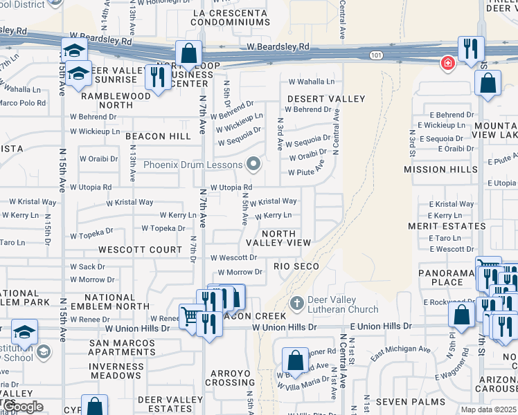 map of restaurants, bars, coffee shops, grocery stores, and more near 19237 North 5th Avenue in Phoenix