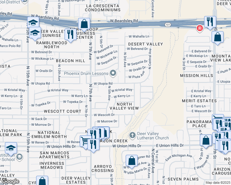 map of restaurants, bars, coffee shops, grocery stores, and more near 19237 North 5th Avenue in Phoenix