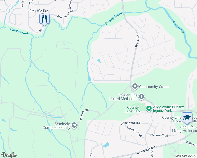 map of restaurants, bars, coffee shops, grocery stores, and more near 3368 Rockmill Drive in Ellenwood