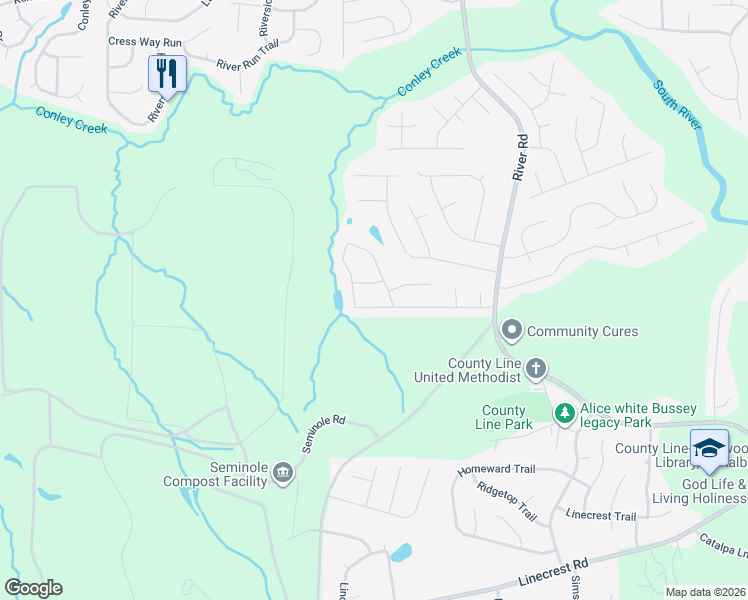 map of restaurants, bars, coffee shops, grocery stores, and more near 3355 Flagstone Trce in Ellenwood