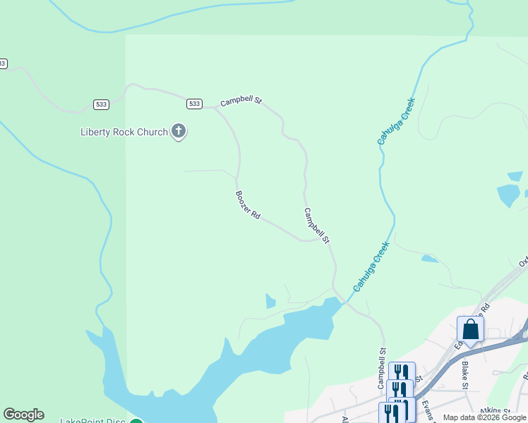 map of restaurants, bars, coffee shops, grocery stores, and more near 908 Boozer Road in Heflin