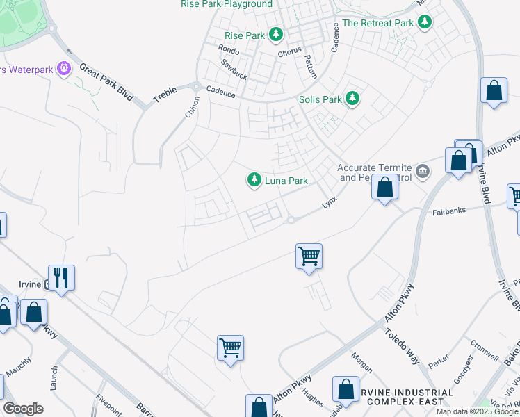 map of restaurants, bars, coffee shops, grocery stores, and more near 520 Gadwall in Irvine