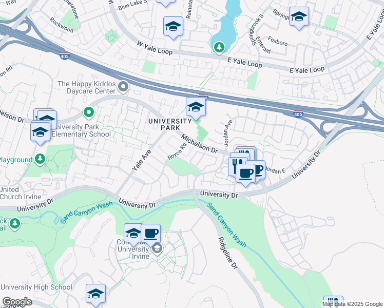 map of restaurants, bars, coffee shops, grocery stores, and more near 17542 Cottonwood in Irvine