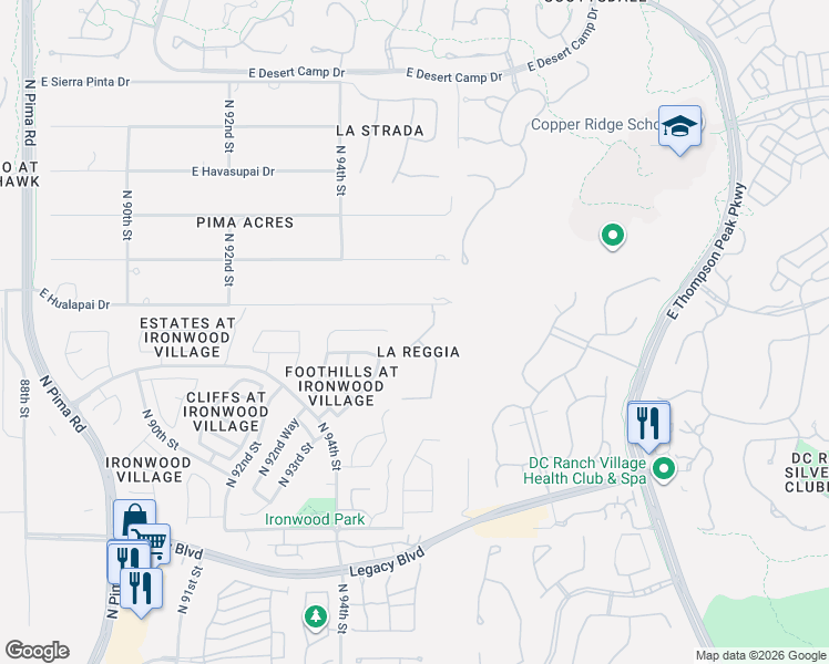 map of restaurants, bars, coffee shops, grocery stores, and more near 19126 North 95th Place in Scottsdale