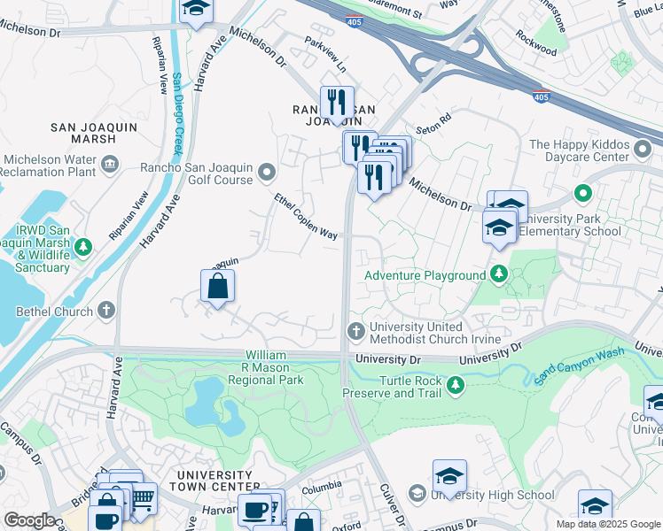 map of restaurants, bars, coffee shops, grocery stores, and more near 118 Promenade in Irvine