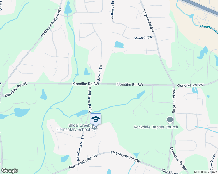 map of restaurants, bars, coffee shops, grocery stores, and more near 2194 Klondike Road Southwest in Conyers
