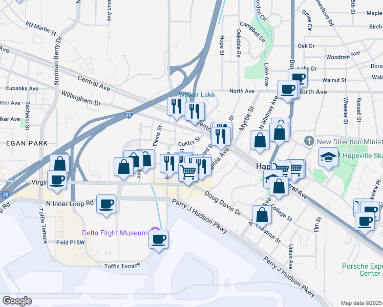 map of restaurants, bars, coffee shops, grocery stores, and more near 846 Custer Street in Atlanta