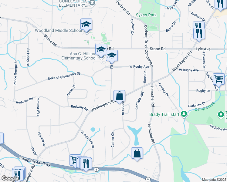 map of restaurants, bars, coffee shops, grocery stores, and more near 3480 Mount Olive Road in East Point