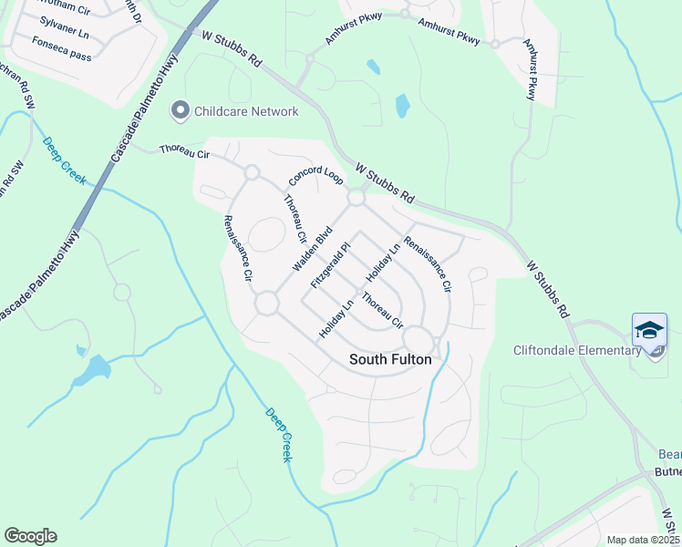 map of restaurants, bars, coffee shops, grocery stores, and more near 7325 Thoreau Circle in Atlanta