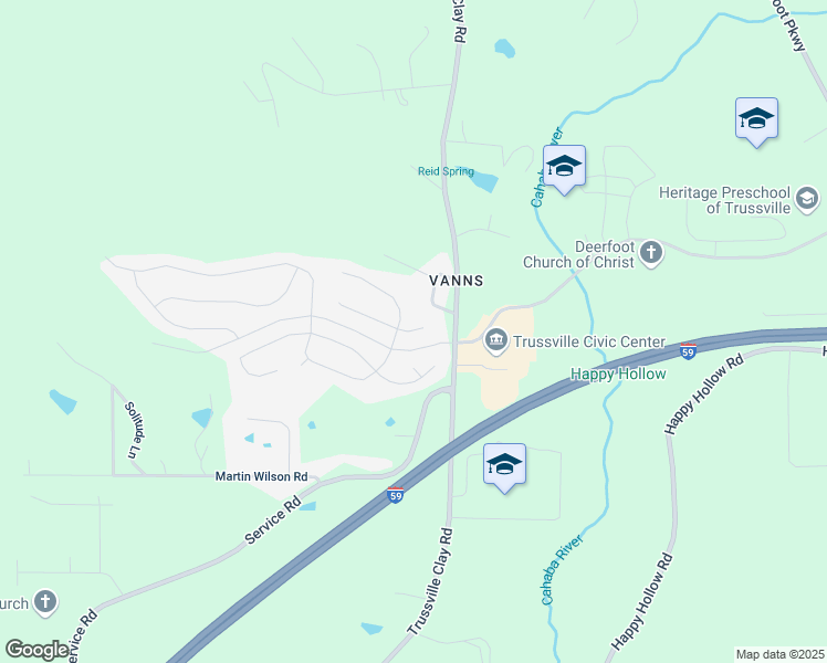 map of restaurants, bars, coffee shops, grocery stores, and more near 6171 Longmeadow Court in Trussville