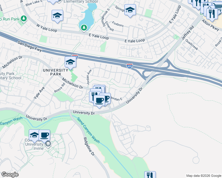 map of restaurants, bars, coffee shops, grocery stores, and more near 17322 Rosewood in Irvine