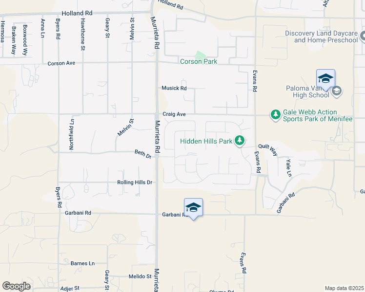 map of restaurants, bars, coffee shops, grocery stores, and more near 31643 Dill Court in Menifee