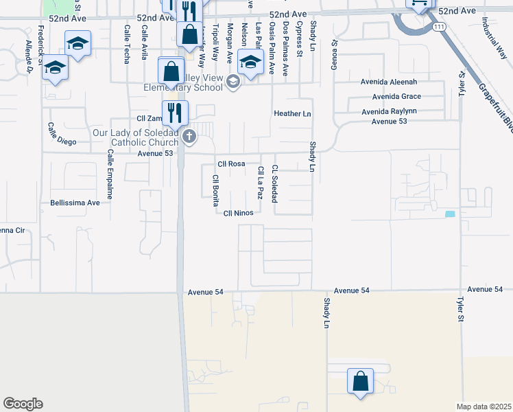 map of restaurants, bars, coffee shops, grocery stores, and more near 53430 Calle La Paz in Coachella