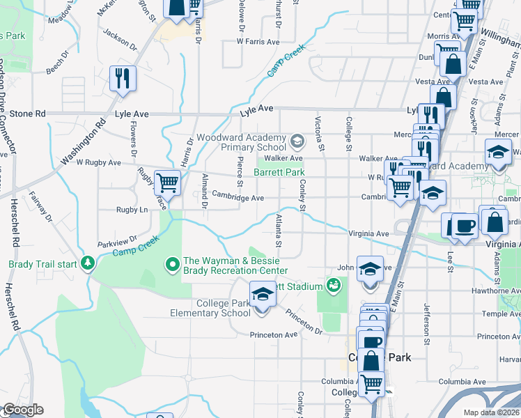 map of restaurants, bars, coffee shops, grocery stores, and more near 3462 Napoleon Street in College Park