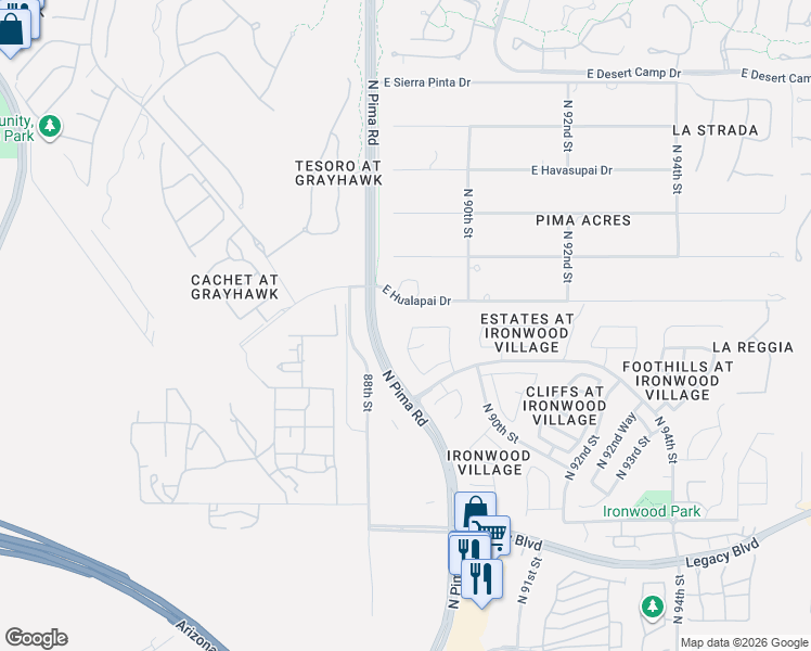 map of restaurants, bars, coffee shops, grocery stores, and more near 8876 East Palm Tree Drive in Scottsdale