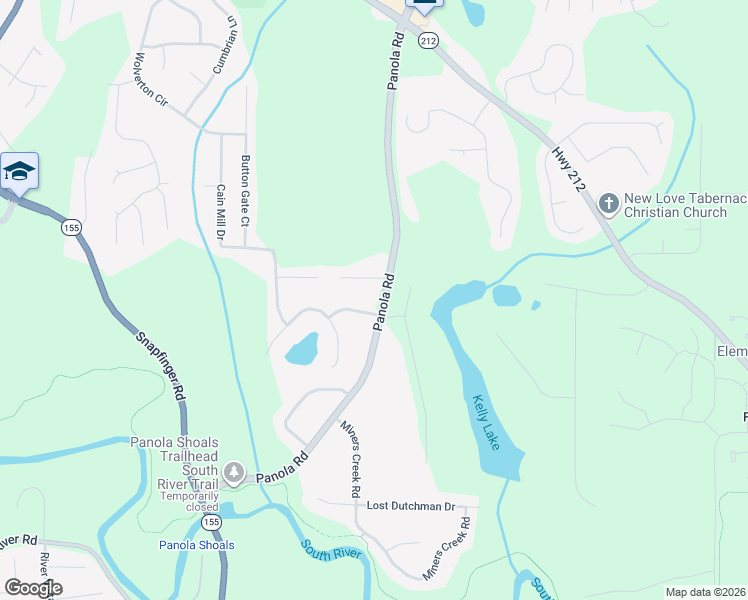 map of restaurants, bars, coffee shops, grocery stores, and more near 4163 Panola Road in Stonecrest