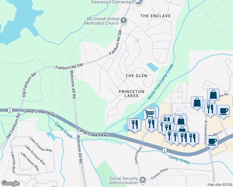 map of restaurants, bars, coffee shops, grocery stores, and more near 3284 Victoria Park Southwest in Atlanta
