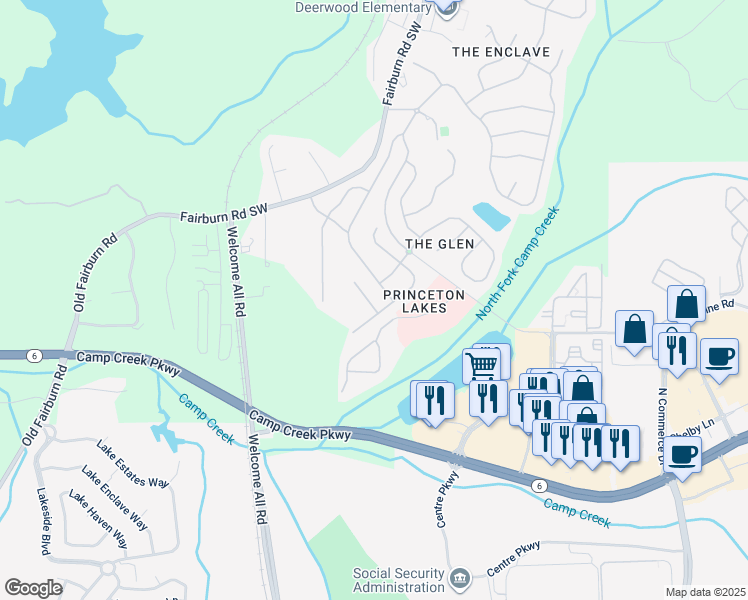 map of restaurants, bars, coffee shops, grocery stores, and more near 3613 Tinsley Way Southwest in Atlanta