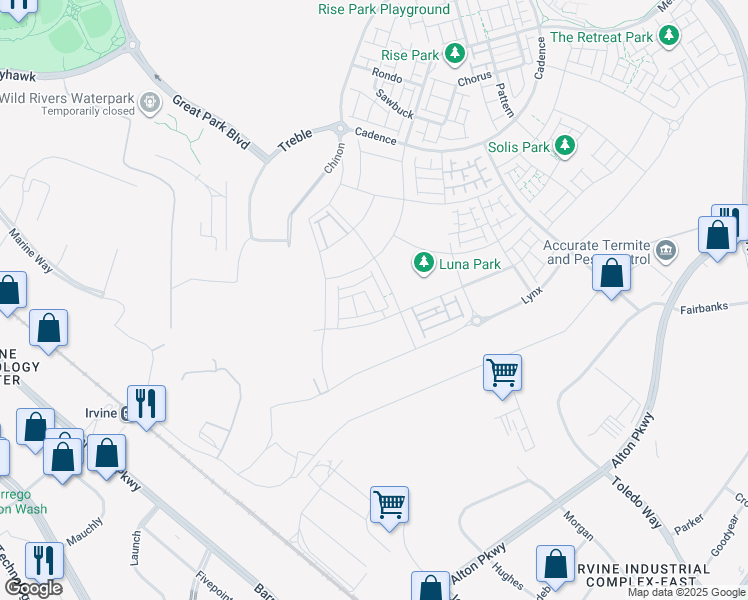 map of restaurants, bars, coffee shops, grocery stores, and more near 257 Shoveler in Irvine