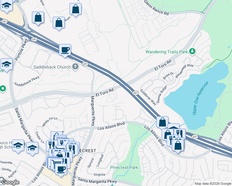 map of restaurants, bars, coffee shops, grocery stores, and more near in Mission Viejo
