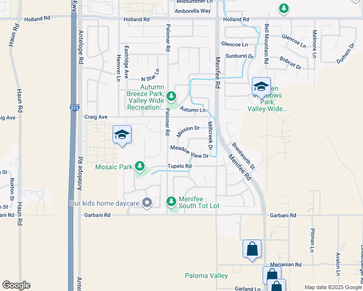 map of restaurants, bars, coffee shops, grocery stores, and more near 28505 Mission Drive in Menifee