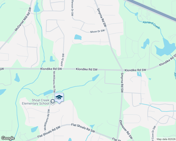 map of restaurants, bars, coffee shops, grocery stores, and more near 2094 Klondike Road Southwest in Conyers