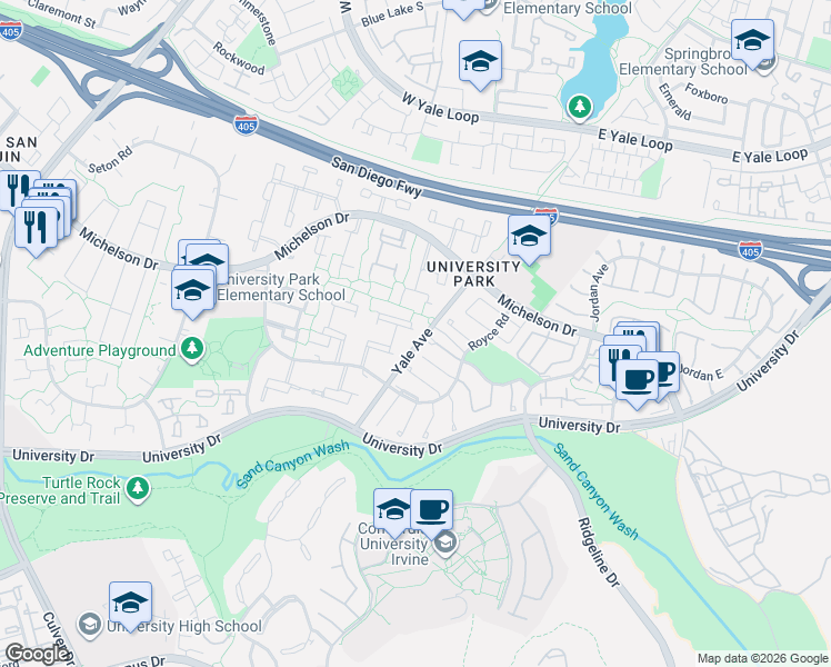 map of restaurants, bars, coffee shops, grocery stores, and more near in Irvine