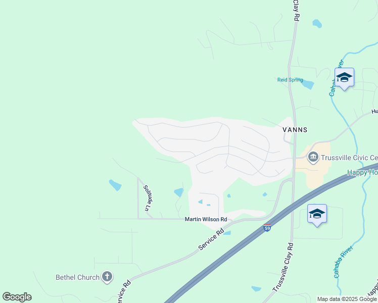 map of restaurants, bars, coffee shops, grocery stores, and more near 5705 Long View Trail in Trussville