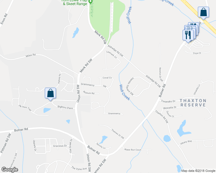 map of restaurants, bars, coffee shops, grocery stores, and more near 3388 Coval Circle in Atlanta