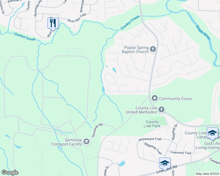 map of restaurants, bars, coffee shops, grocery stores, and more near 3334 Rockmill Drive in Ellenwood