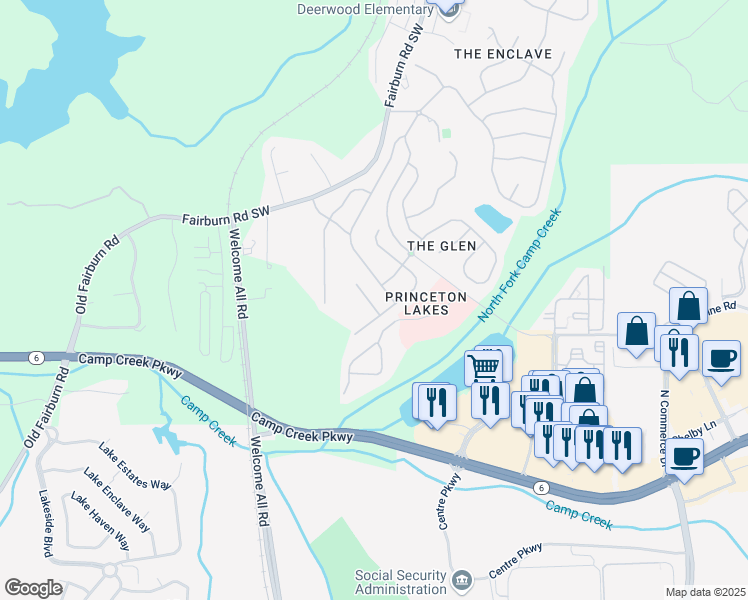 map of restaurants, bars, coffee shops, grocery stores, and more near 3282 Victoria Park Southwest in Atlanta