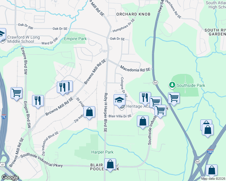 map of restaurants, bars, coffee shops, grocery stores, and more near 342 Triumph Circle Southeast in Atlanta