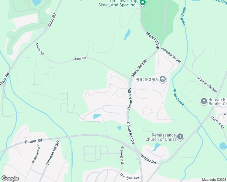 map of restaurants, bars, coffee shops, grocery stores, and more near 5604 Halsey Trace Southwest in Atlanta