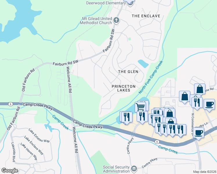 map of restaurants, bars, coffee shops, grocery stores, and more near 3282 Victoria Park Southwest in Atlanta