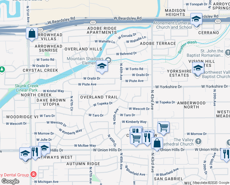 map of restaurants, bars, coffee shops, grocery stores, and more near 4502 West Kristal Way in Glendale
