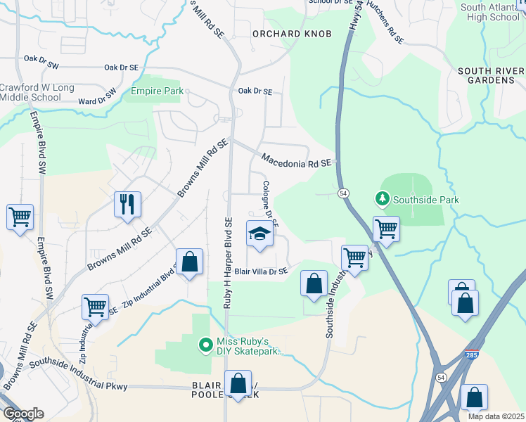 map of restaurants, bars, coffee shops, grocery stores, and more near 368 Triumph Circle Southeast in Atlanta