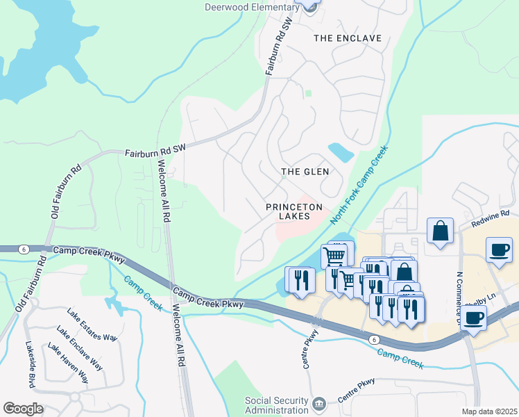 map of restaurants, bars, coffee shops, grocery stores, and more near 3282 Victoria Park Southwest in Atlanta
