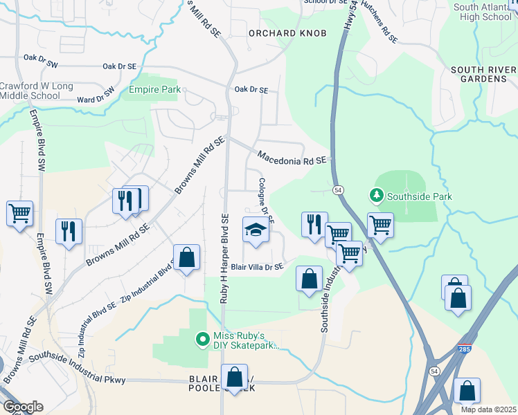 map of restaurants, bars, coffee shops, grocery stores, and more near 368 Triumph Circle Southeast in Atlanta
