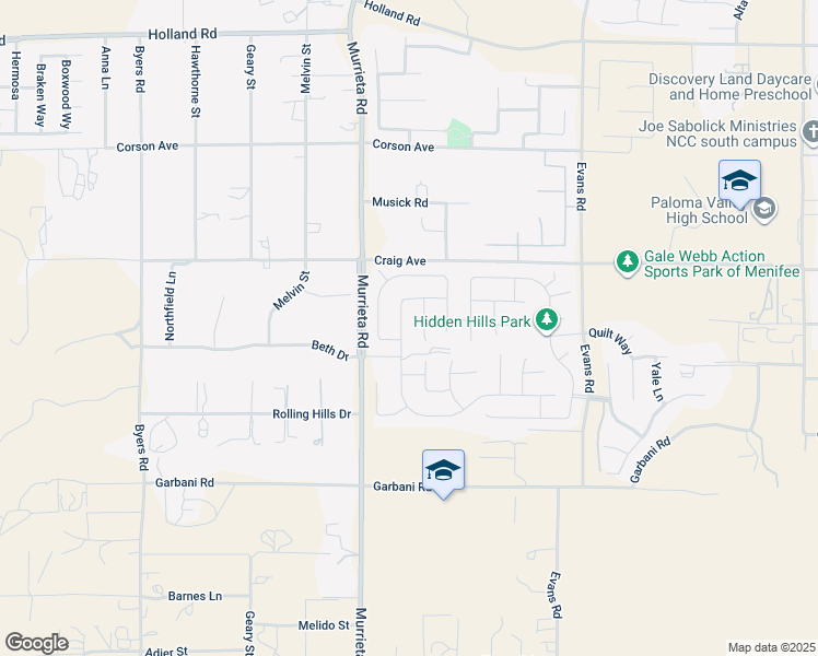 map of restaurants, bars, coffee shops, grocery stores, and more near 26038 Redoak Street in Menifee