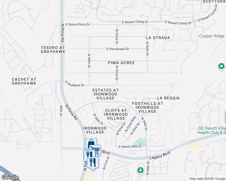 map of restaurants, bars, coffee shops, grocery stores, and more near 9152 East Palm Tree Drive in Scottsdale