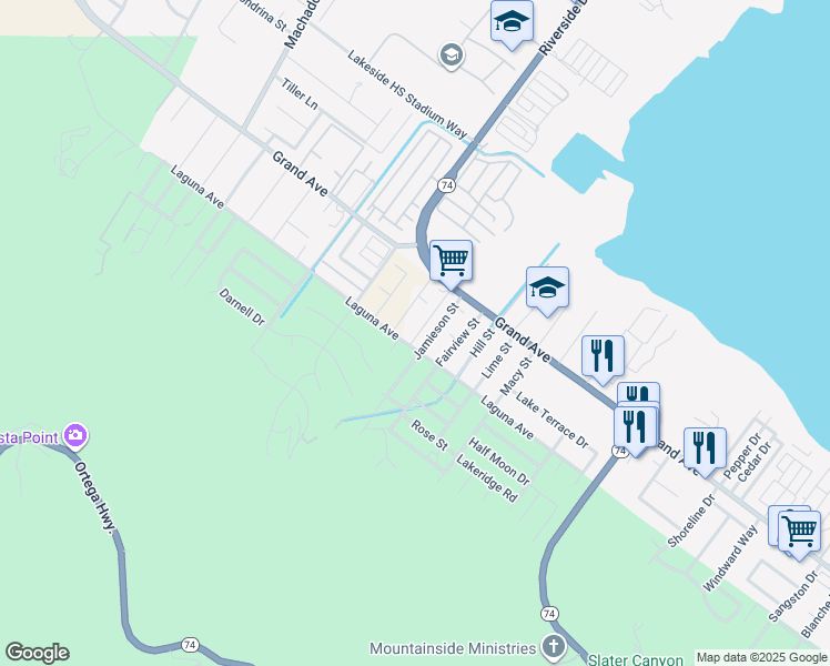 map of restaurants, bars, coffee shops, grocery stores, and more near 33122 El Contento Drive in Lake Elsinore