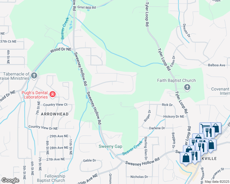 map of restaurants, bars, coffee shops, grocery stores, and more near 2623 Sweeney Hollow Road in Birmingham