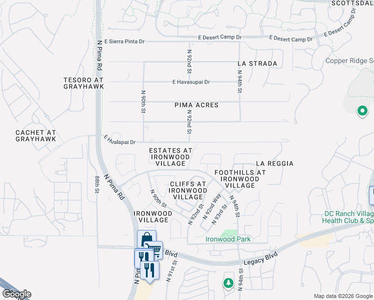 map of restaurants, bars, coffee shops, grocery stores, and more near 9152 East Palm Tree Drive in Scottsdale