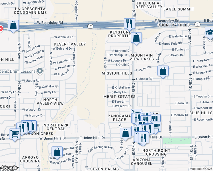 map of restaurants, bars, coffee shops, grocery stores, and more near 19238 North 4th Street in Phoenix