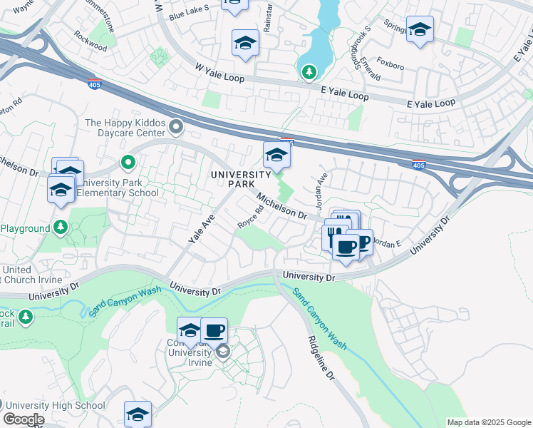 map of restaurants, bars, coffee shops, grocery stores, and more near 4971 Persimmon Lane in Irvine
