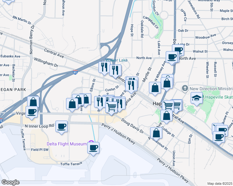 map of restaurants, bars, coffee shops, grocery stores, and more near 846 Custer Street in Atlanta
