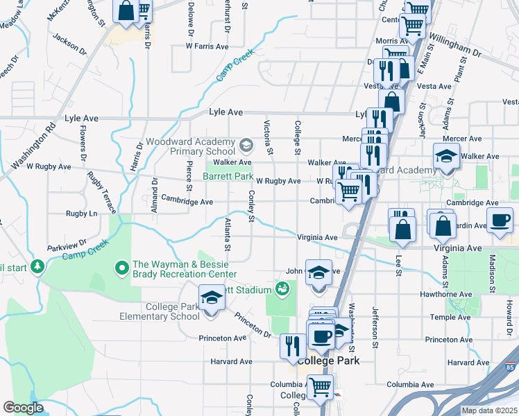 map of restaurants, bars, coffee shops, grocery stores, and more near 1972 Cambridge Avenue in Atlanta